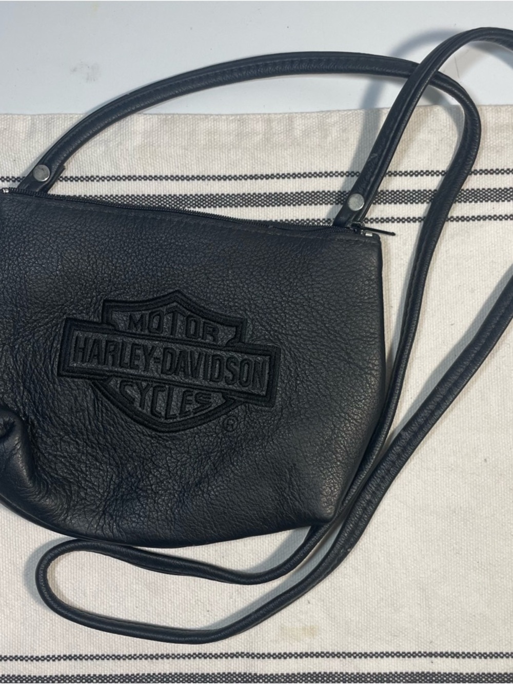 Harley-Davidson Black Embossed Leather Crossbody Shoulder Bag